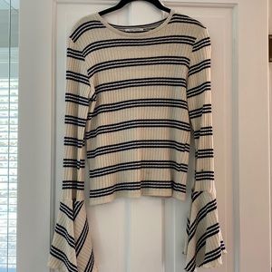 Zara long sleeve bell cuff striped pullover-cream with navy stripes size Small